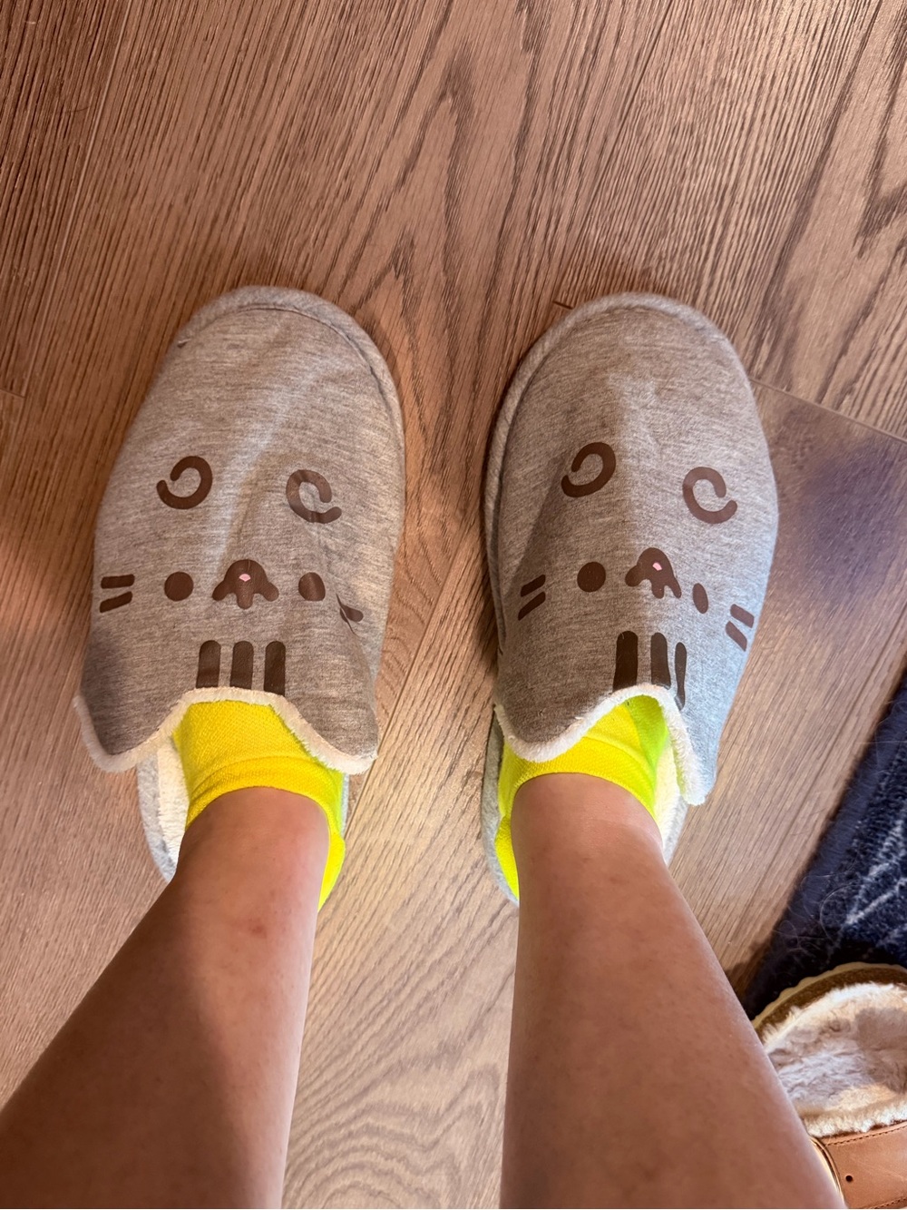 Pusheen Gray Plush Cat Face Slip-On Slippers